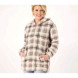 Koolaburra UGG Brushed Back Sherpa Hoodie Pullover Portobello Plaid  2X XXL 1/4